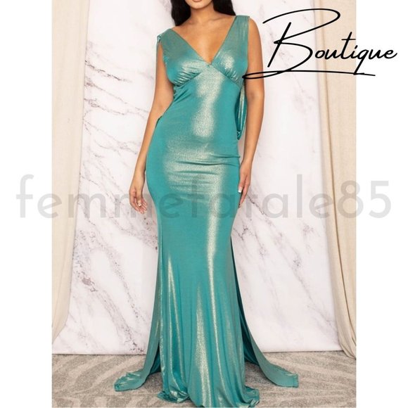Low back Mermaid Tail- maxi dress Aqua - Picture 5 of 13